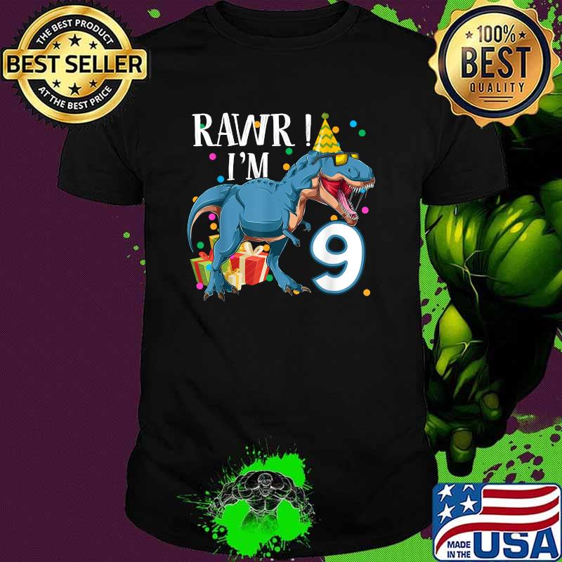 9th Birthday Boy 9 Years Old Dinosaur Saurus T Rex Shirt