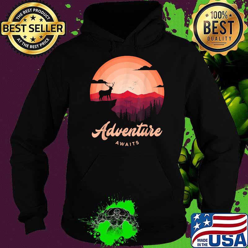 Adventure Awaits Vintage Sunset Mountain Deer Forest T-Shirt Hoodie Adventure Awaits Vintage Sunset Mountain Deer Forest T-Shirt Hoodie