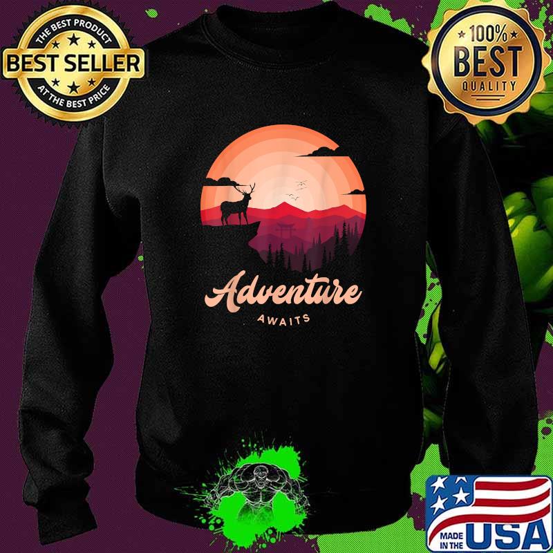 Adventure Awaits Vintage Sunset Mountain Deer Forest T-Shirt Sweater Adventure Awaits Vintage Sunset Mountain Deer Forest T-Shirt Sweater