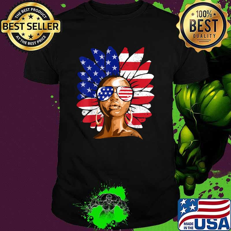 Afro Sunflower African American 4th of July Melanin T-Shirt