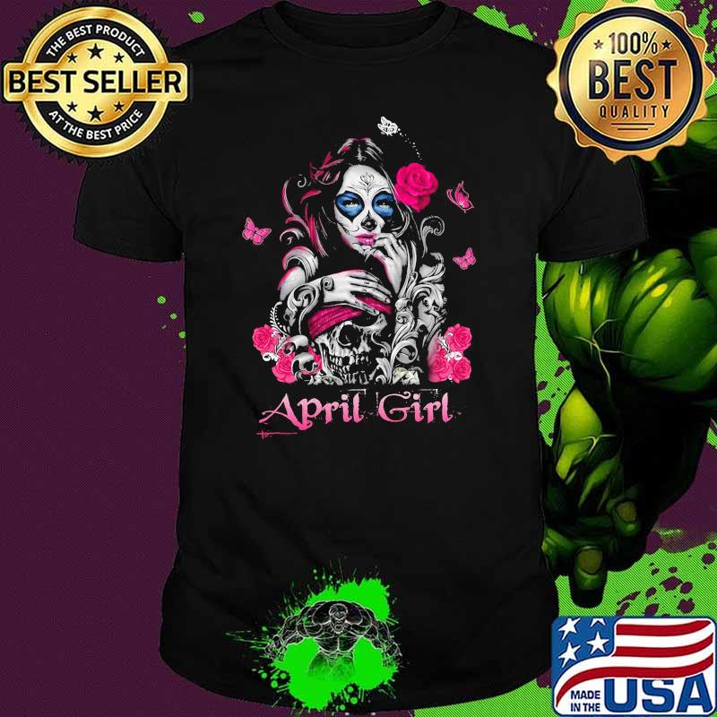 April Girl Fairy Sugar Skull Breast Cancer Butterfly Pink Shirt