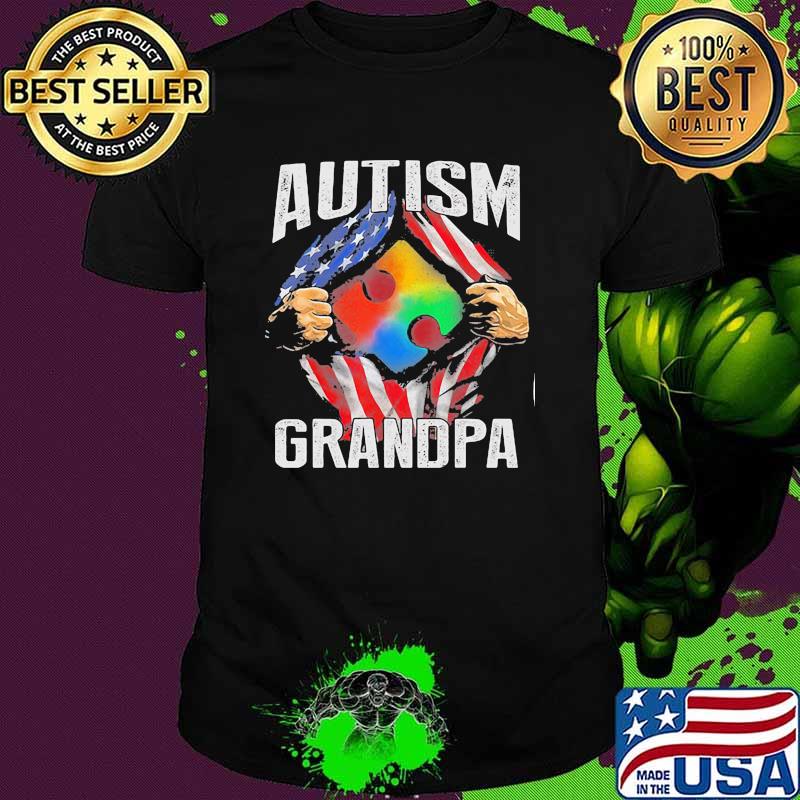 Autism grandpa american flag hero shirt