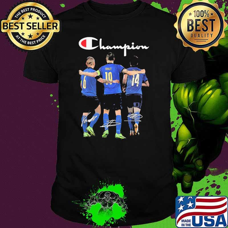 Champion Italy Marco Verratti Leonardo Bonucci Federico Chiesa signatures t-shirt