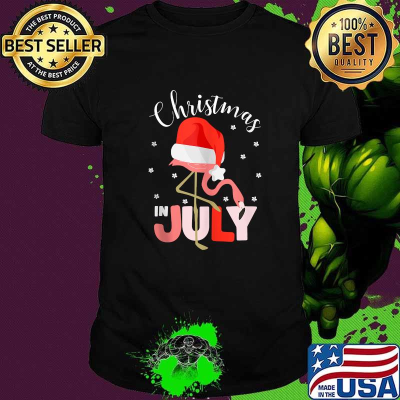 Christmas in July Flamingo Santa hat Shirt
