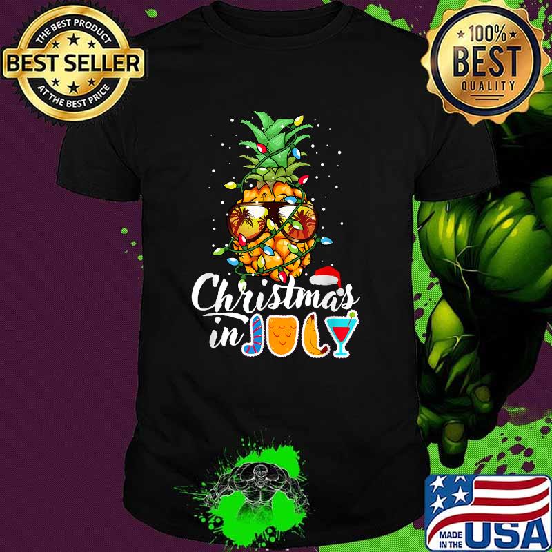 Christmas in July Pineapple Christmas Tree Lights Sunglasses T-Shirt