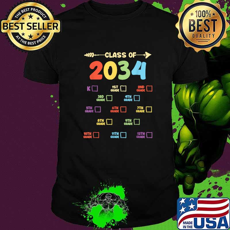 Colorful Class Of 2034 Checklist Grow With Me Graduation T-Shirt