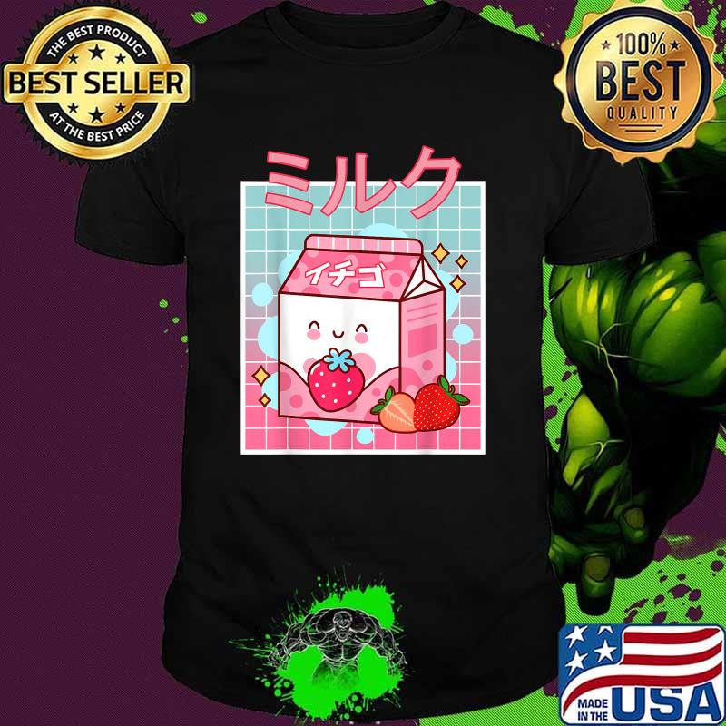 Cute Pink Strawberry Milk Japanese Kawaii Strawberry Shirt