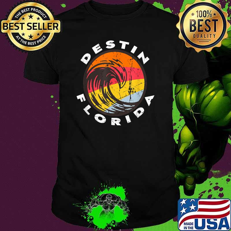 Destin Florida Beach Trip Souvenir Ocean Wave Scene Vintage T-Shirt