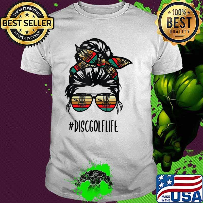 Disc golf mom life messy bun hair glasses vintage shirt