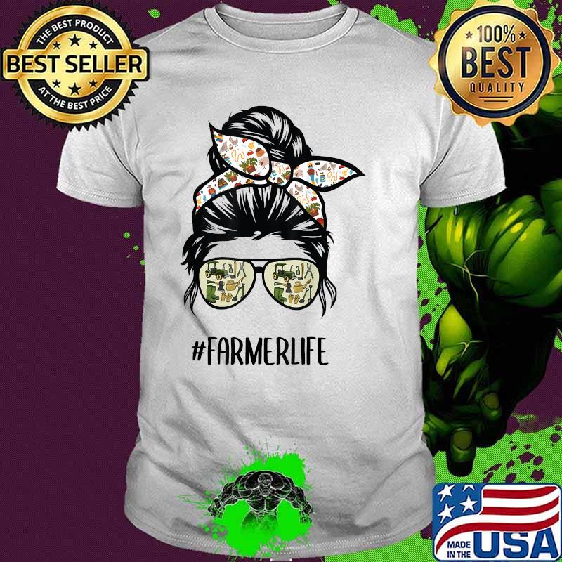 Farmer life messy bun hair glasses T-Shirt