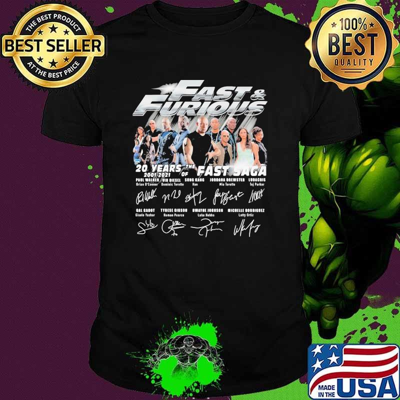 Fast and furious 20 years 2001 2021 of the fast saga signatures shirt