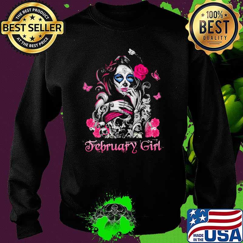 February Girl Fairy Sugar Skull Breast Cancer Butterfly Pink Shirt Sweater February Girl Fairy Sugar Skull Breast Cancer Butterfly Pink Shirt Sweater