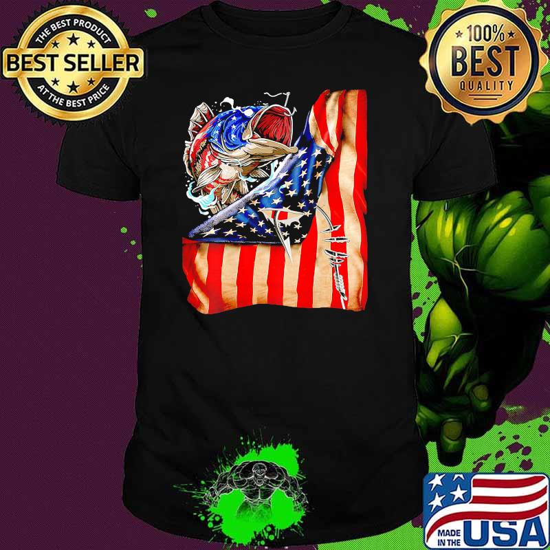 Fishing fish american flag shirt