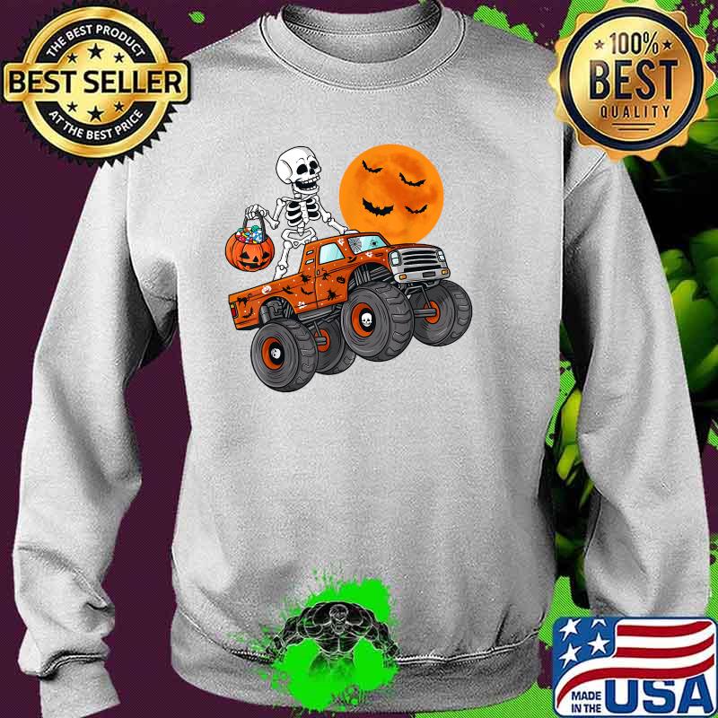 Halloween Skeleton Riding Monster Truck Skull Shirt Sweater Halloween Skeleton Riding Monster Truck Skull Shirt Sweater