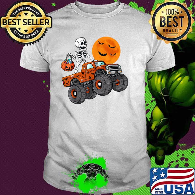 Halloween Skeleton Riding Monster Truck Skull Shirt