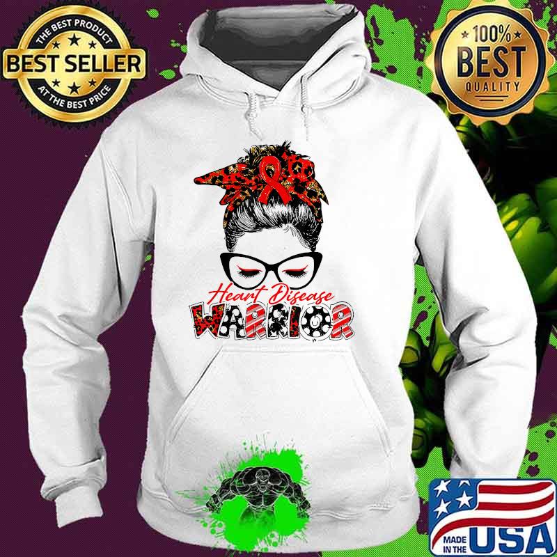 Heart Disease Warrior Women Glasses Messy Bun Leopard Bandan T-Shirt Hoodie Heart Disease Warrior Women Glasses Messy Bun Leopard Bandan T-Shirt Hoodie