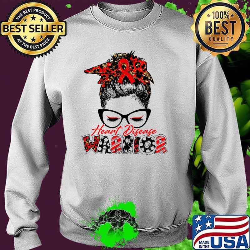 Heart Disease Warrior Women Glasses Messy Bun Leopard Bandan T-Shirt Sweater Heart Disease Warrior Women Glasses Messy Bun Leopard Bandan T-Shirt Sweater