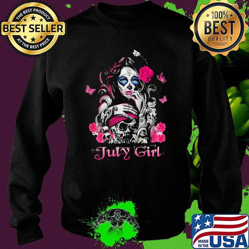 July Girl Fairy Sugar Skull Breast Cancer Butterfly Pink Shirt Sweater July Girl Fairy Sugar Skull Breast Cancer Butterfly Pink Shirt Sweater