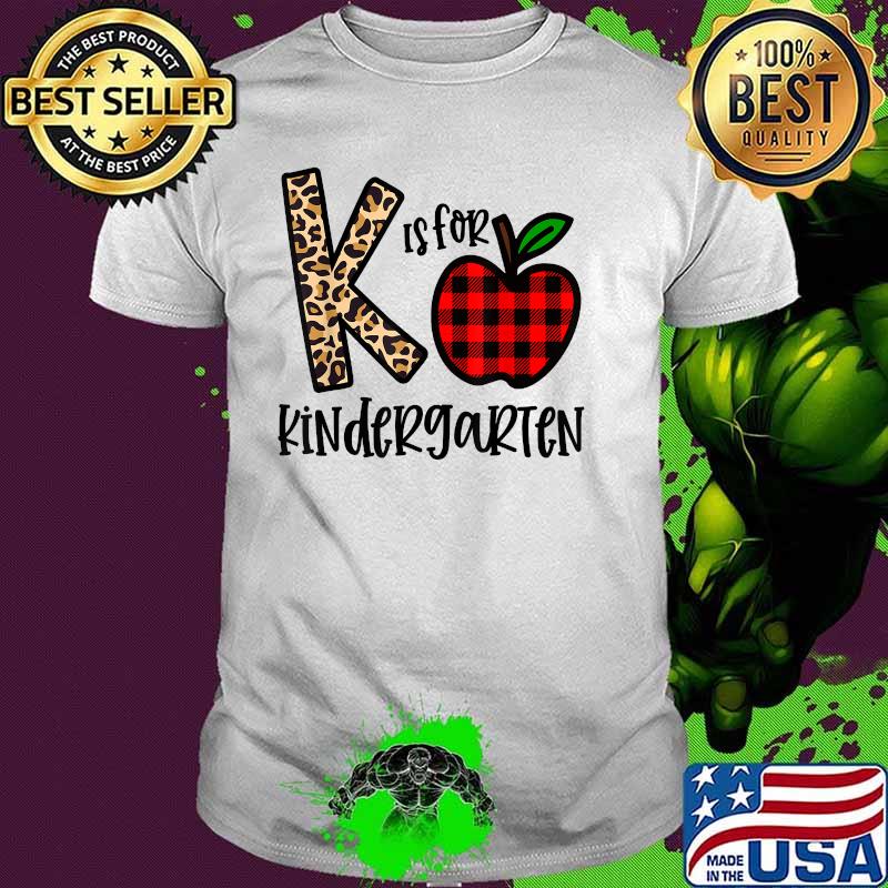 K Is For Kindergarten Teacher Leopard Buffalo Plaid T-Shirt