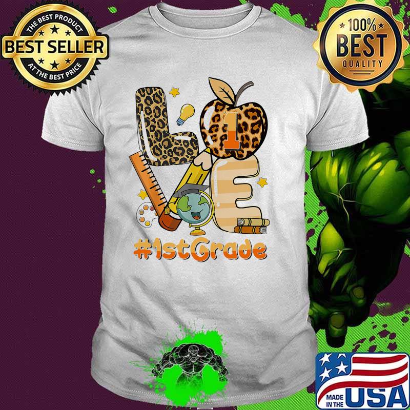 Love 1st Grade Back To School Apple Leopard Shirt