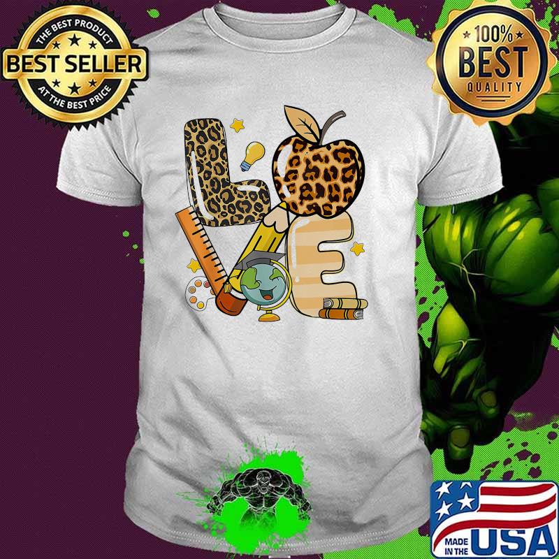 Love Back To School Apple Leopard Shirt
