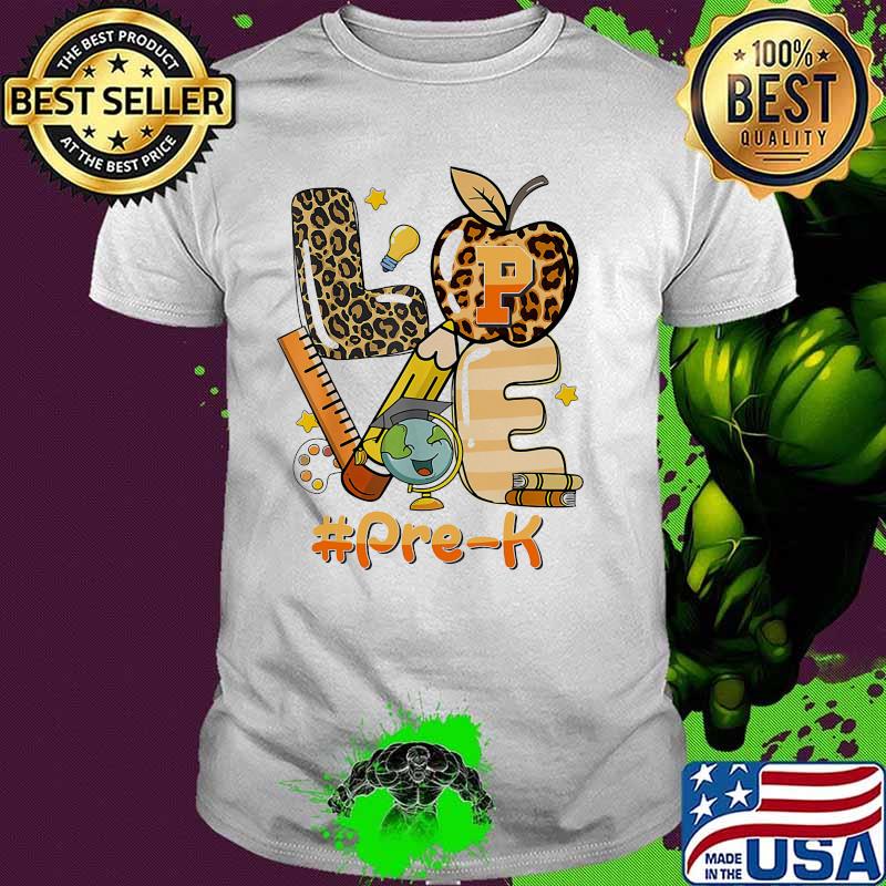 Love Pre K Back To School Apple Leopard Shirt