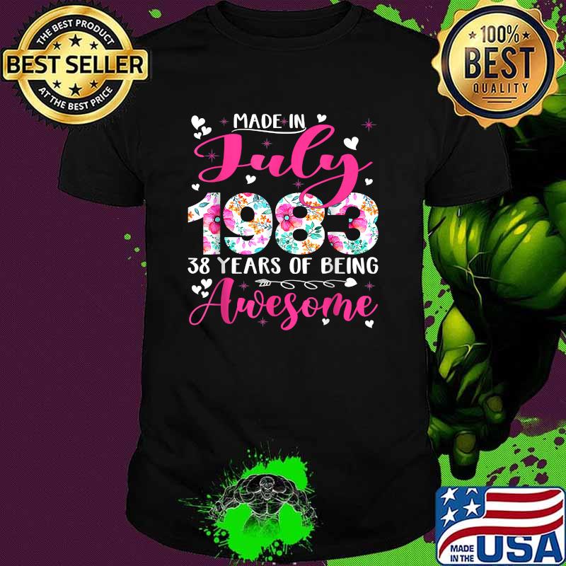 Made In July 1983 38 years of being awesome Flowers T-Shirt