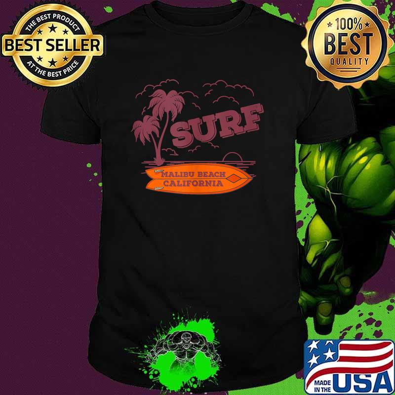 Malibu California with Palm Trees and Surfboard - Surfing Shirt
