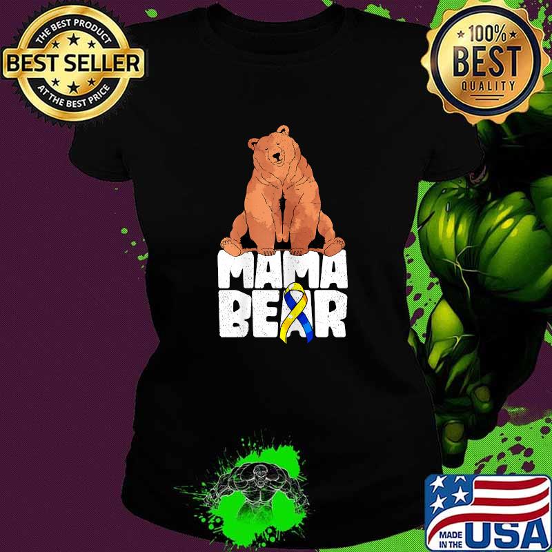 Mama Bear Blue Yellow Ribbon Mothers Day Down Syndrome T-Shirt Ladies tee Mama Bear Blue Yellow Ribbon Mothers Day Down Syndrome T-Shirt Ladies tee