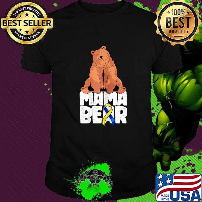 Mama Bear Blue Yellow Ribbon Mothers Day Down Syndrome T-Shirt