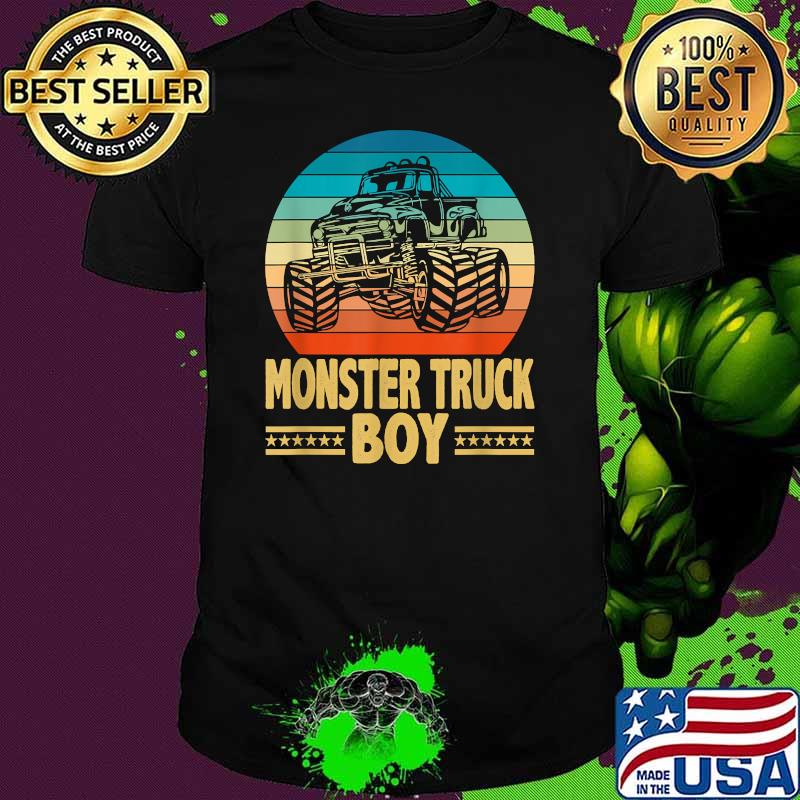Monster Truck Boy Engines Vintage SUnset T-Shirt
