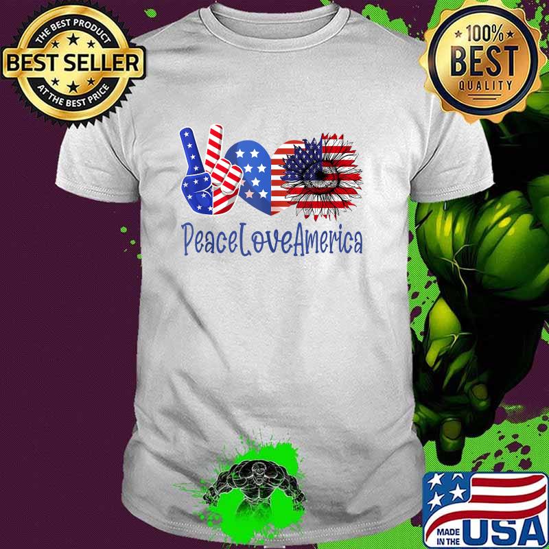 Peace Love America 4th July Patriotic Sunflower Heart Sign T-Shirt