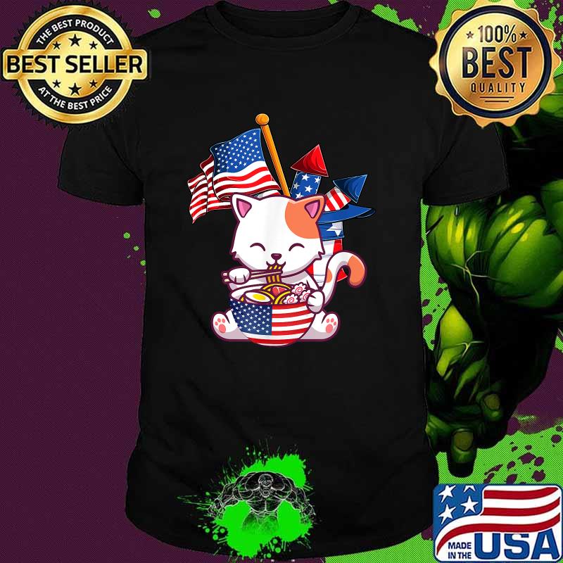 Ramen Cat Anime USA American 4th of July T-Shirt