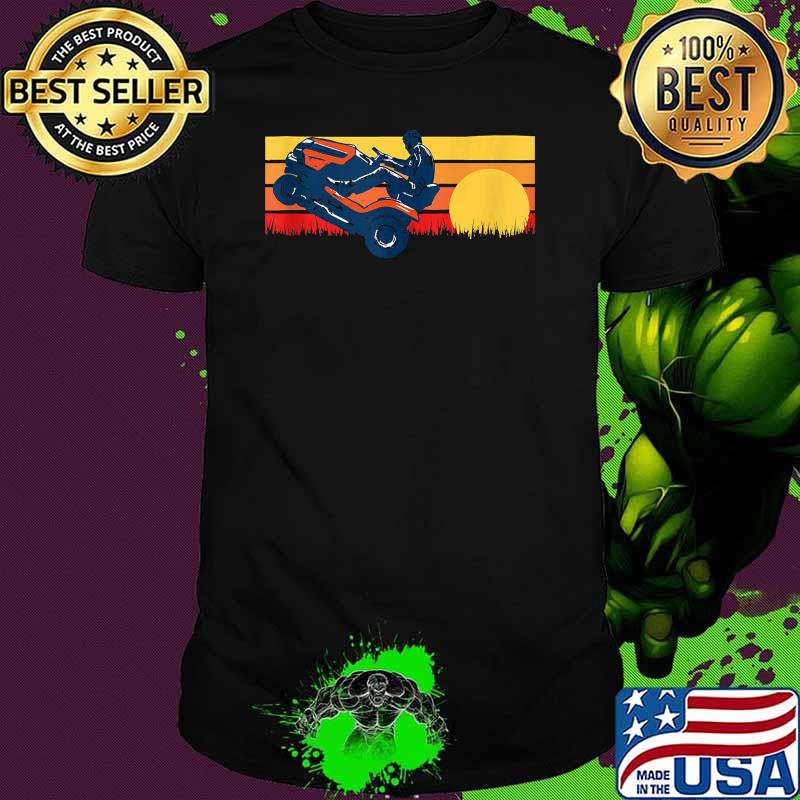 Riding Lawn Mower Wheelie Funny Vintage 80s Sunset Shirt