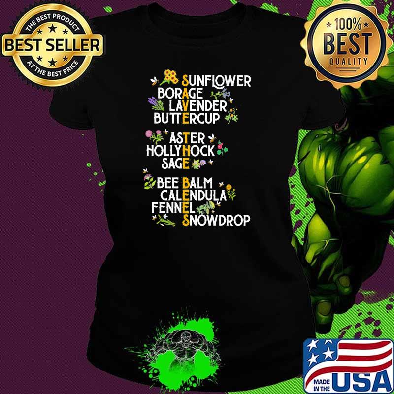 Save the bees sunflower borage lavender buttercup Ladies tee Save the bees sunflower borage lavender buttercup Ladies tee