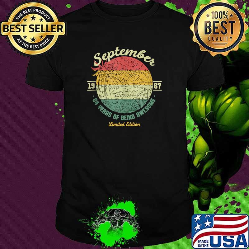 September 1967 54 Years of Being Awesome Birthday Sunset T-Shirt