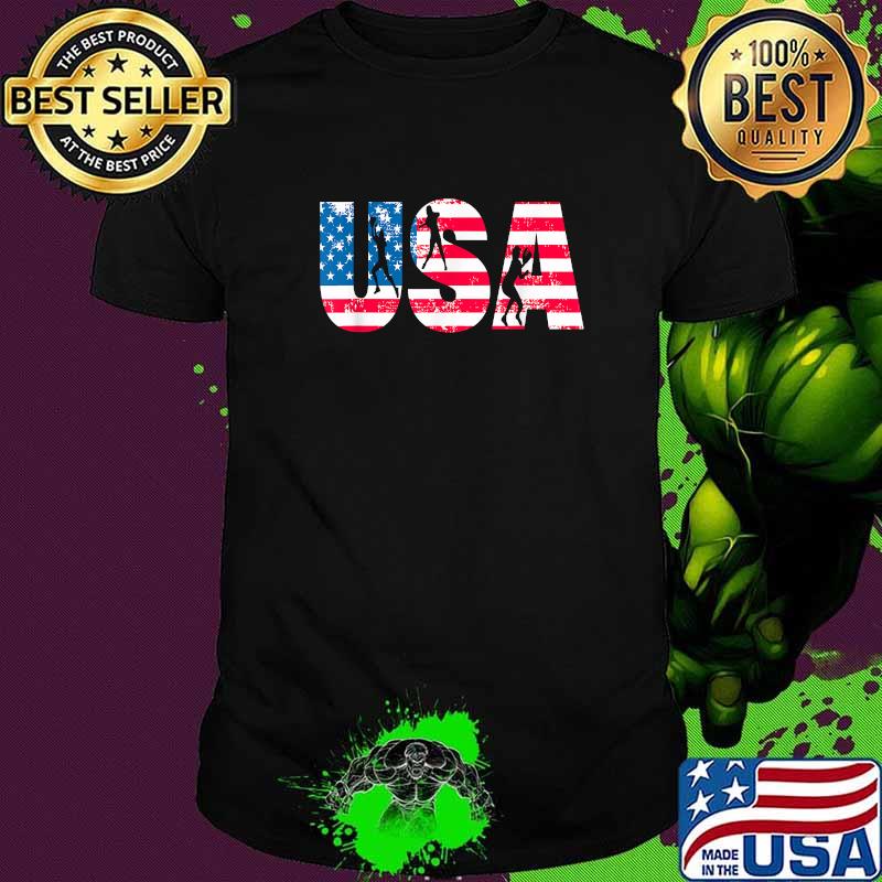 Softball Player Team Fan American Flag USA Vintage T-Shirt