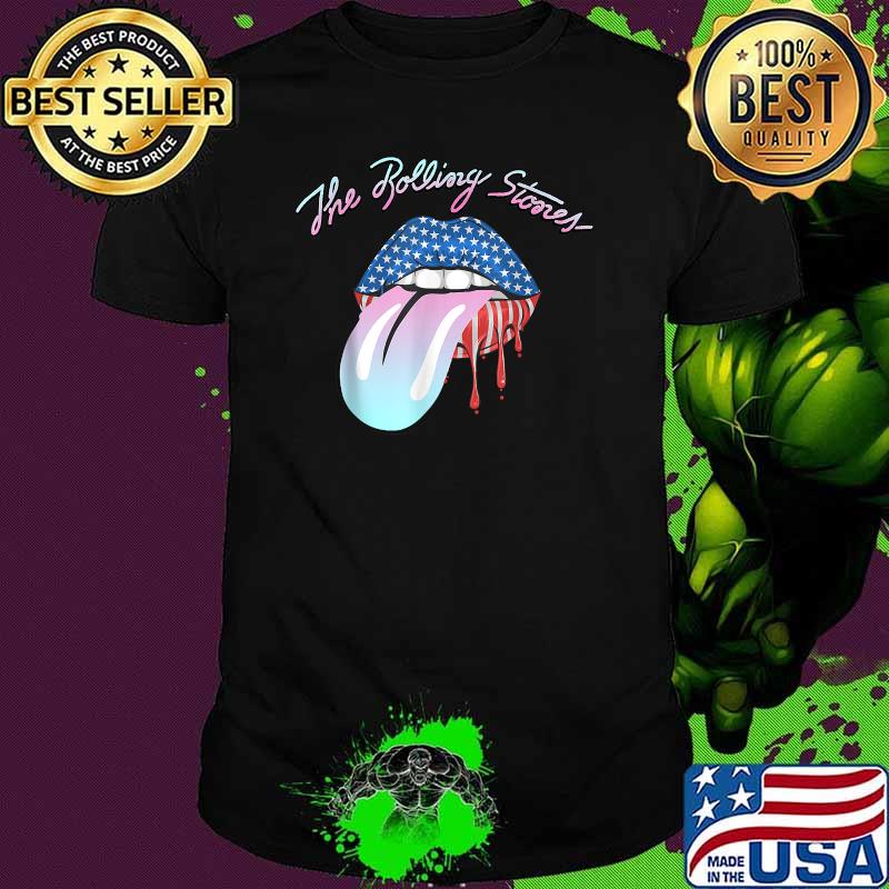 The Rolling Stones Exile Tongue Photos Silver Mouth American Flag Shirt
