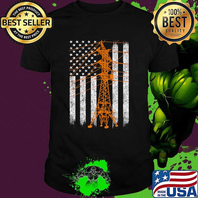Transmission Tower American Flag Lineman T-Shirt