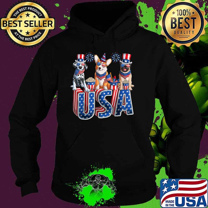 USA Firework 4th of July Patriotic Pug Corgi Dalmatian Dog T-Shirt Hoodie USA Firework 4th of July Patriotic Pug Corgi Dalmatian Dog T-Shirt Hoodie