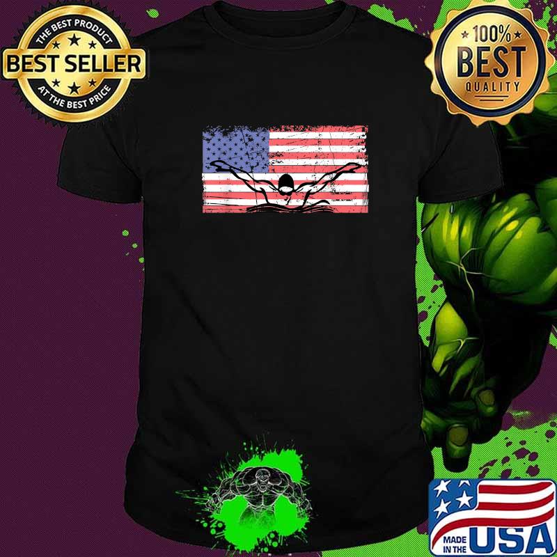 Vintage American Flag Swimming USA T-Shirt