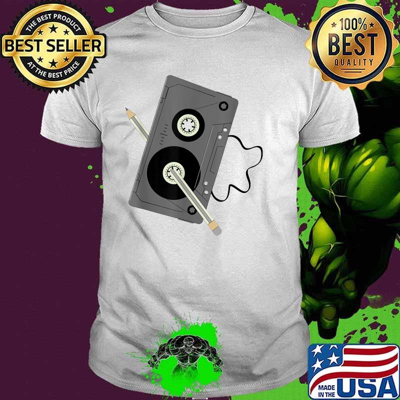 Vintage Music 80s 90s A Cassette Tape With Pencil Winding Up Shirt