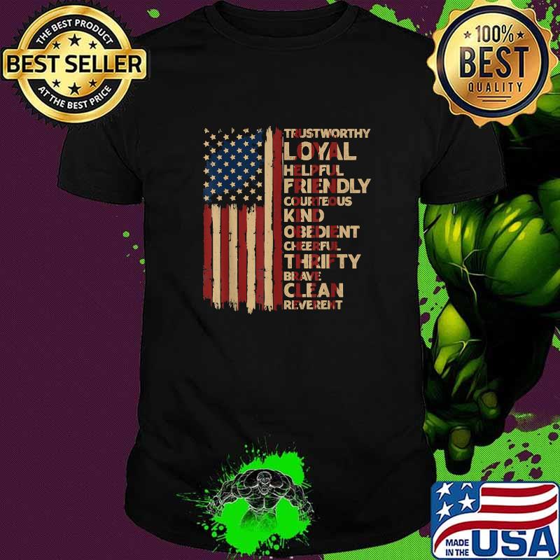 Vintage US America Flag Scouting Scout Law Independence Day Trustworthy Loyal Helpful T-Shirt
