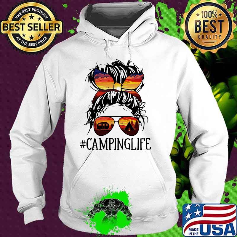 Women bunny hair messy sunglasses sunset campinglife Hoodie Women bunny hair messy sunglasses sunset campinglife Hoodie