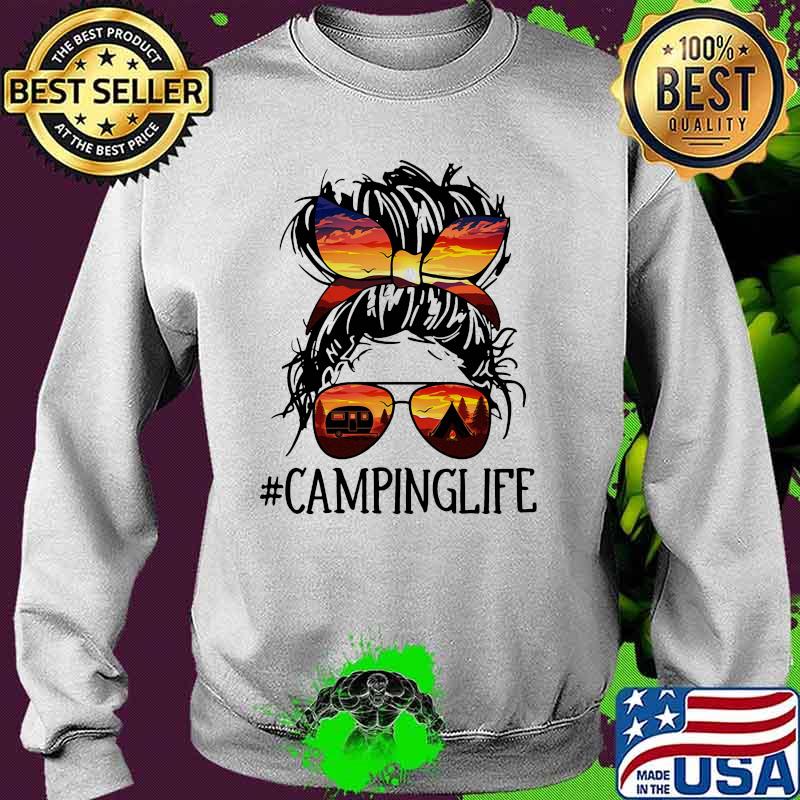 Women bunny hair messy sunglasses sunset campinglife Sweater Women bunny hair messy sunglasses sunset campinglife Sweater