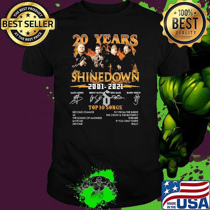 20 years 2001 2021 shinedown top 10 songs thank you for the memories signatures shirt