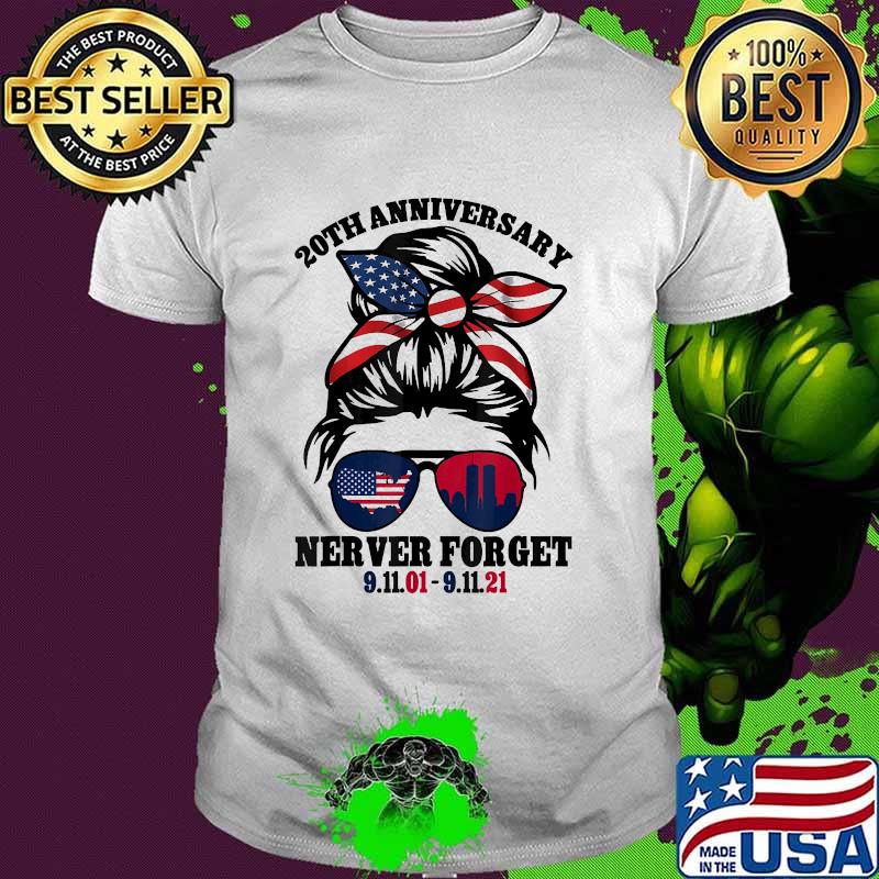 20th anniversary never forget sunglasses messy bun shirt