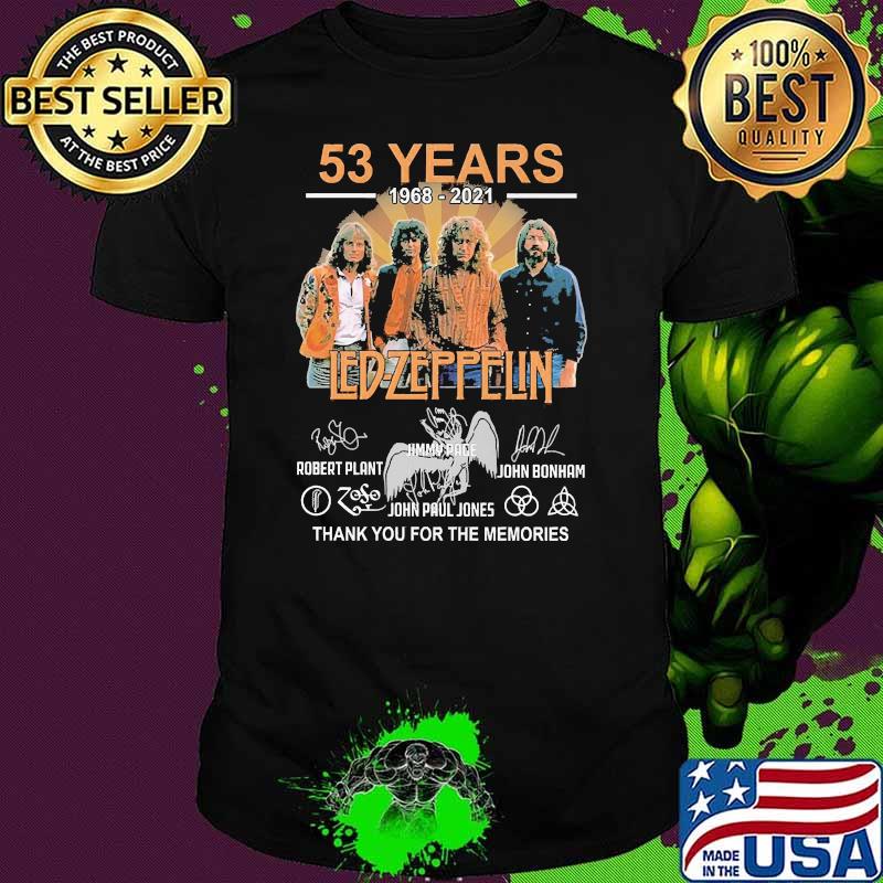 53 years 1968 2021 led zeppflin thank you for the memories signatures shirt