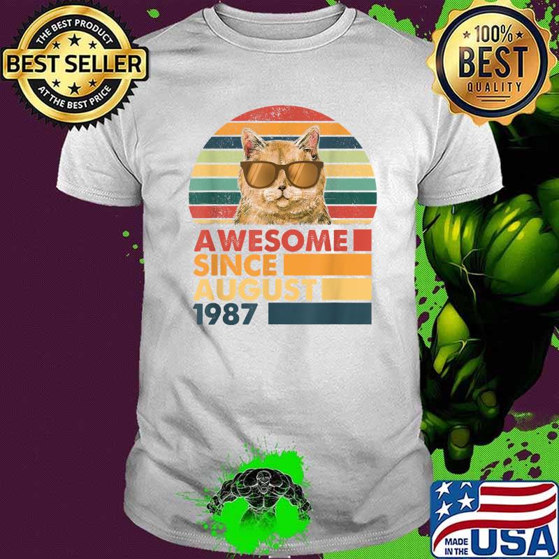 Awesome Since August 1987 Cat Vintage T-Shirt