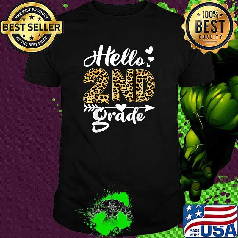 Back To School Hello 2nd Grade Second Grade Leopard Teacher T-Shirt